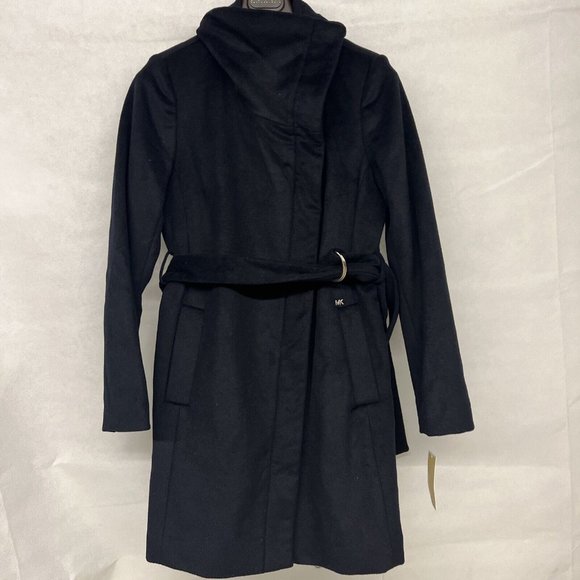 NEW NWT Michael kors true navy wool coat zip wrap style belted Sz Small S 4-6